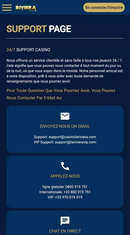 Chat du support La Riviera sur smartphone