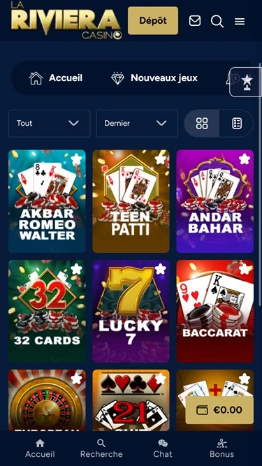 La Riviera Casino sur écran mobile